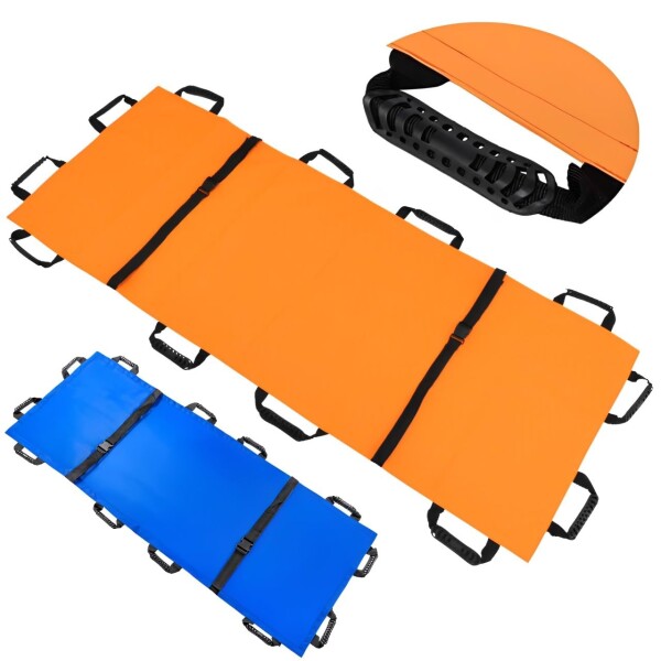iimono117 担架 折りたたみ 縦180×横70cm 耐荷重130kg 持ちやすい 安全ベルト 収納袋付き ストレッチャー 軽量 コンパクト 簡易担架 救急 救護 災害 防災 介助 緊急 介護 (1個, オレンジ)