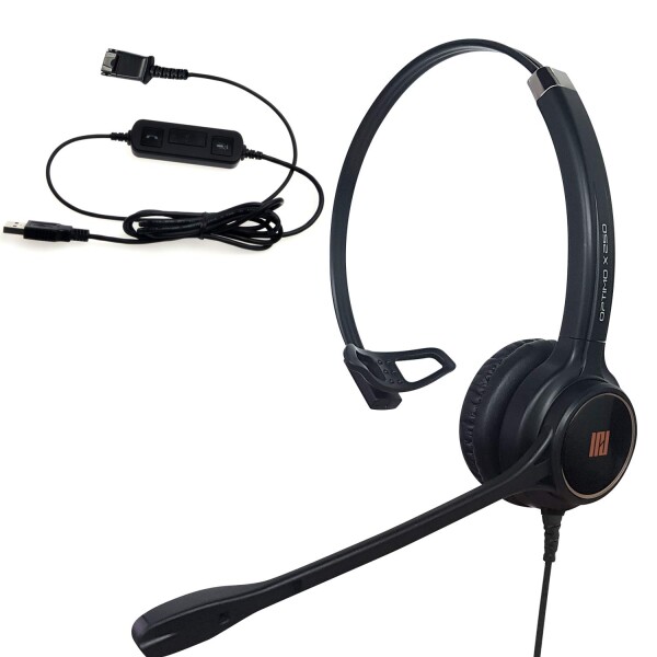 IPD IPH-250 片耳ノイズ キャンセリング、Microsoft Teams、Skype、Zoom、Skype for Business、Avaya、Cisco Jabber、その他の通信ソフトウェア プログラムなどの PC ソフトフォン用の USB-A ヘッドセット