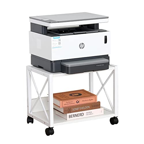 プリンター台 プリンターラック 2段 机下/机上両対応 キャスターとアジャスター付き プリンタースタンド サイドテーブル 幅44奥行30 オフィス/ホーム用 … (ホワイト)