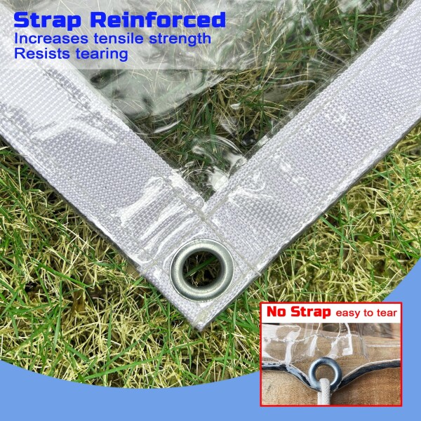 LTCANOPY クリアタープ 2.1m x 2.75m、500g/m2のビニール防水クリアシート、グロメット付きプラスチックシートエッジ二重縫い目補強、耐久性の高いタープ防水、リップストップ_2