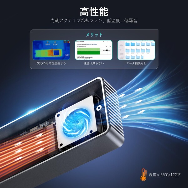 GiGimundo 40Gbps超高速 M.2 NVMe SSD外付けケース内蔵冷却ファン付き Thunderbolt 4/3 USB4/3.2/3.1/3.0/2.0互換性ありアルミニウム合金製USB4.0/3.2/3.1/3.0/2.0対応,2230 2242 2260 2280M-Key/B+M Keyケース SSD対応_1