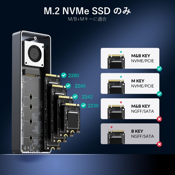 GiGimundo 40Gbps超高速 M.2 NVMe SSD外付けケース内蔵冷却ファン付き Thunderbolt 4/3 USB4/3.2/3.1/3.0/2.0互換性ありアルミニウム合金製USB4.0/3.2/3.1/3.0/2.0対応,2230 2242 2260 2280M-Key/B+M Keyケース SSD対応_6