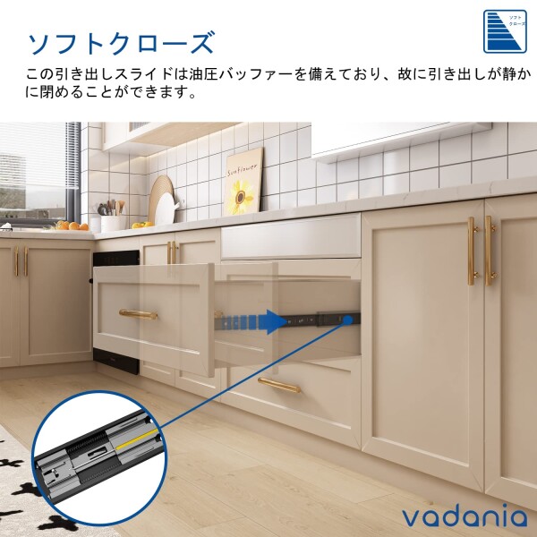 VADANIA ソフトクローズ ボールベアスライドレール 3段引 550mm #K45 引き出しスライドレール diy 左右5セット_2