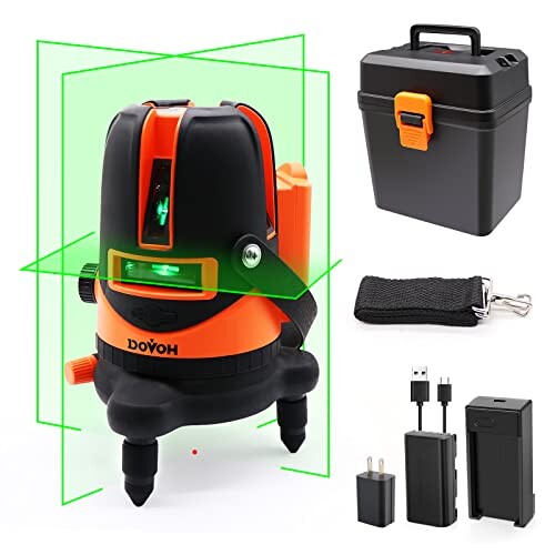 DOVOH レーザー墨出し器 5ライン グリーンレーザー水平器 レーザーレベル 高精度 高輝度レーザー 4方向大矩ライン照射 Type-C充電ケーブル付き レーザー墨出し機 自動補正機能 機内充電 建の通販は