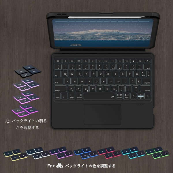 iPad Air M3/M2 11インチ キーボード タッチパッド付き ipad Air 第5/4世代 10.9インチ、ipad Pro 11インチ 第4/3/2/1世代対応 7色バックライト 横置き 縦置き 軽量 磁気吸着 分離式 ワイヤレス bluetooth_1