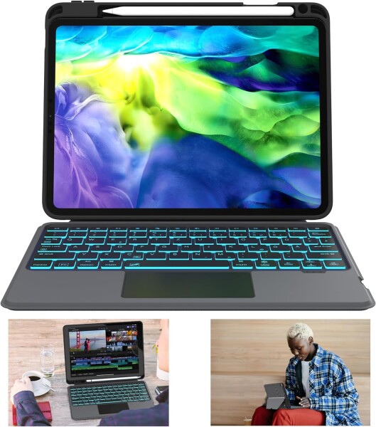 iPad Air M3/M2 11インチ キーボード タッチパッド付き ipad Air 第5/4世代 10.9インチ、ipad Pro 11インチ 第4/3/2/1世代対応 7色バックライト 横置き 縦置き 軽量 磁気吸着 分離式 ワイヤレス bluetooth_7