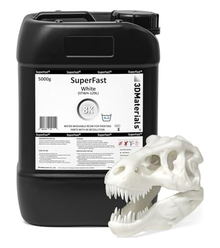 SuperFast 8K 3Dプリンタ用レジンで水洗浄が可能で、50umを05秒で印刷可能な超高速出力用レジン (5000g、White 白)
