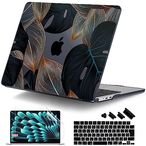 Batianda MacBook Air 15インチケースM2チップ新型2023、保護プラスチックハードケース+キーボードカバー+スクリーンプロテクタ、専用モデルA2941、金の葉の通販は