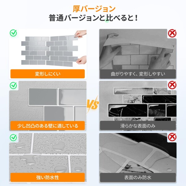 APSOONSELL タイルシール 防水 厚め 10枚 耐熱 キッチン 洗面所 剥がせる モザイクタイル 壁紙シール おしゃれ 賃貸 DIY 3d リメイクシート 北欧 トイレ雰囲気転換 レンガ調 白