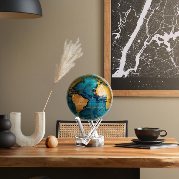 MOVA グローブ l 地球儀 l 世界地図シリーズ 青金 4.5インチ l ベース付き l 電源不要！室内光・自然光で動く自動回転地球儀 l オフィス・デスクトップ装飾・ユニークなギフト・インテリアの通販は