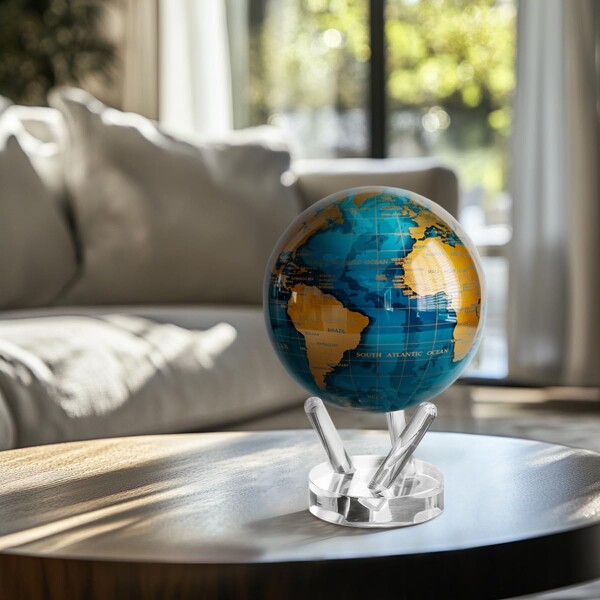 MOVA グローブ l 地球儀 l 世界地図シリーズ 青金 4.5インチ l ベース付き l 電源不要！室内光・自然光で動く自動回転地球儀 l オフィス・デスクトップ装飾・ユニークなギフト・インテリアの通販は