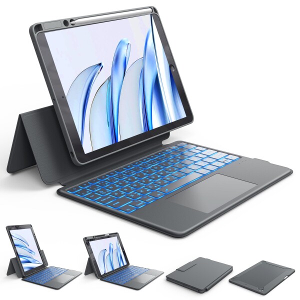 CHESONA iPad 9世代 ケース キーボードマグネット着脱式 ipad 9/8/7世代10.2インチ用頑丈キーボードケース 多機能タッチパッド搭載 7色バックライト 15°〜180°調整可能ブラケット落下防止 耐傷