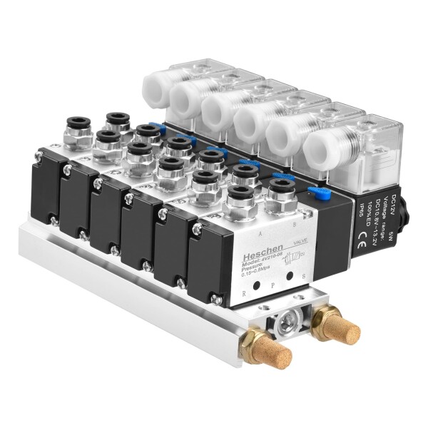 Heschen 電空式 6ソレノイドバルブ, 4V210-08, DC12Vコイル, PT1/4''ポート, 5ウェイ2ポジション, マニホールドベース, マフラー, クイック継手セットの通販は 13,252円