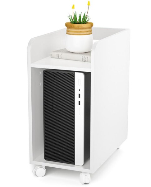 DEWEL pcワゴン 高さ60cm pcラック デスク下 スリム キャスター付き 棚板高さ3段調節 移動便利 丸角加工 メラミン加工 木製 組立?単 60x50x30cm ホワイトの通販は 8,252円