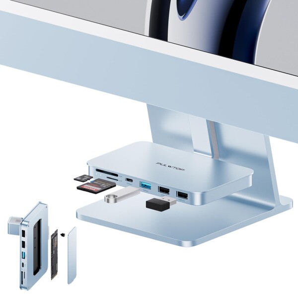 PULWTOP 7 in 1 USB C ハブ iMac 24インチ 2021/2023用 M.2 NVMe SSDスロット付 (SSD含まれない) iMac アクセサリー フック式 USB C Hub 1×USB-C 3.2, 1×USB-A 3.2, 2×USB-A 2.0, 1×MicroSD/TF カードリーダー iMac M1/M3 Studioの通販は