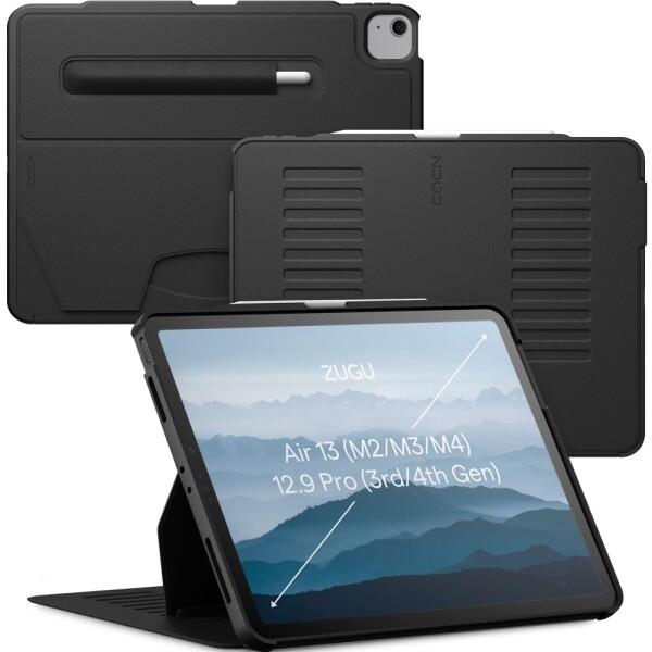 Zugu Case iPad Air ケース 13インチ (M4 2026 & M3 2025 & M2 2024) / Pro 12.9 (第3世代 / 第4世代), 極薄 落下衝撃保護 10段階スタンド機能 Apple ペンホルダー ワイヤレス充電 オートスリープ スマートカバ