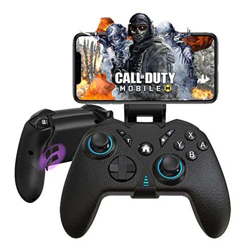 Megadream PUレザー製ゲームパッド iOS/Android/PC/Switch対応 6軸ジャイロスコープ 振動/Turbo機能 バックボタン四つ(マクロプログラミング) RGBライト付き スマホホルダーが付属の通販は