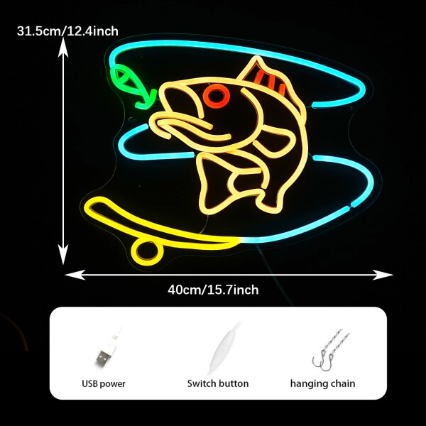 釣りネオンサイン 調光可能 魚ネオンライト 壁の装飾用LED釣り魚ネオン