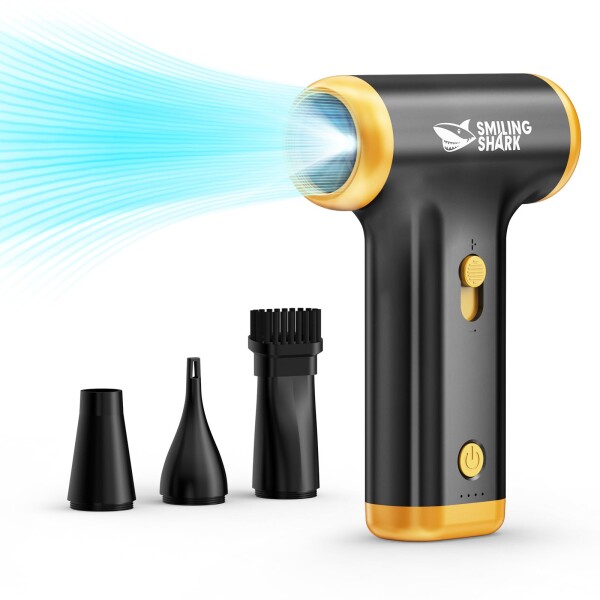 Smiling Shark 電動エアダスター JF01,超強力エアダスター 150000RPM 無段階風量調整 LEDライト付き 吹き出し/吸い込み/空気入れ 長時間連続使用 ブラシ付き Type-C充電式 残量表示 自動OFF機能 小