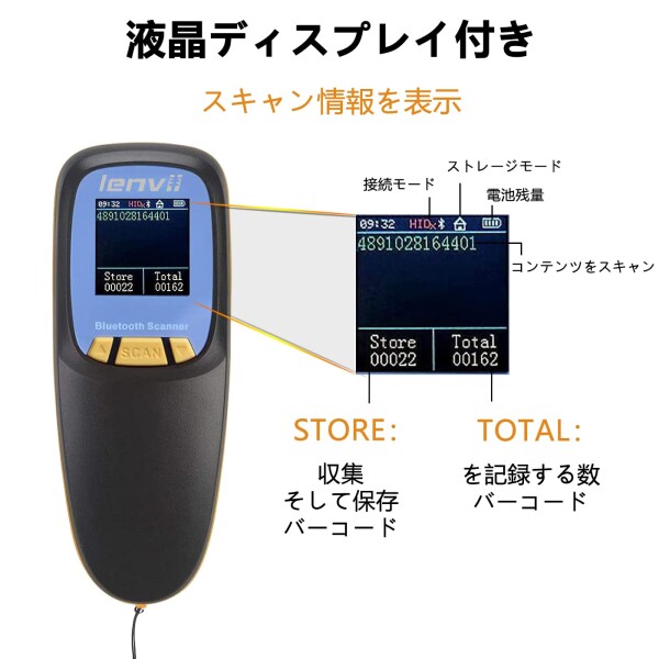 LENVII R777 バーコードスキャナー 1次元 2次元 バーコードリーダー USB有線/無線 2.4G Bluetooth ワイヤレス qrコードリーダー 図書館 店舗 物流 倉庫などに適用（ブラック）