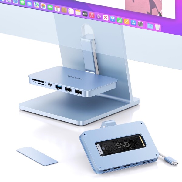 Minisopuru iMac アクセサリ (iMac 2021/2023 用)、iMac USB ハブ サポート 10Gbps NVMe SATA SSD、USB A/C 10Gbps、SD/TF 付き M1/M3 用 iMac ハブ、iMac 24"/Studio Display27"用 iMac USB アダプター 、ブルー(SSDは含まれてい 14,324円