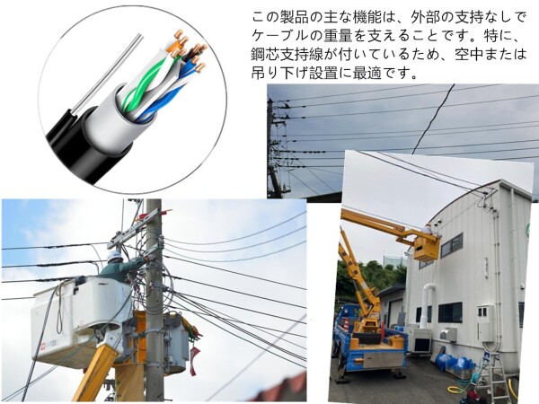 CAT6 支持線付 UTP 屋外用 LAN ケーブル ２重被覆 架空配線 自作用 屋外対応 防水 アウトドア 難燃性 耐候性 高耐久 PoE対応 (30M)_2