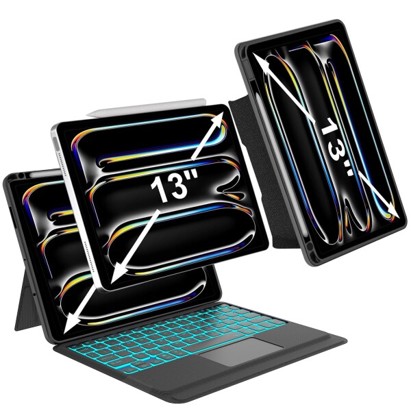 高級版「横/縦両方対応」iPad Pro 13 キーボード ケース (M4 M5) iPad Pro 13インチ用 キーボード タッチパッド搭載 超薄 軽量 分離式 ワイヤレス bluetoothキーボードカバー 多角度調整 バックライ