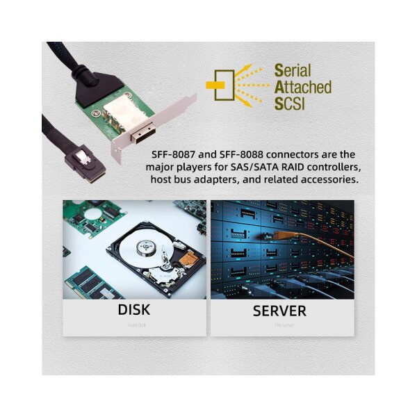 CY 外部ミニ SAS SFF-8088 オス - SFF-8088 メス延長ケーブル PCBA、ロープロファイル ブラケット付き_5