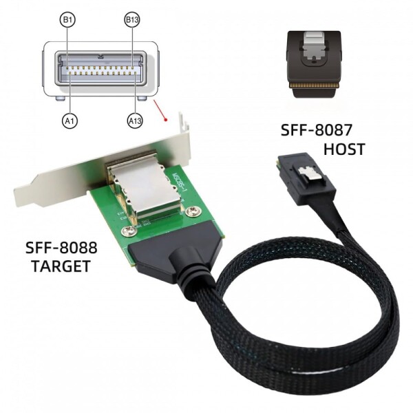 CY 外部ミニ SAS SFF-8088 オス - SFF-8088 メス延長ケーブル PCBA、ロープロファイル ブラケット付き_6