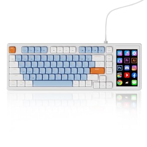 AKP815 75%ワッシャーマウントローシャフトメカニカルキーボード、Nキーフリップ,4.33インチLCDタッチカラースクリーン、Type-C有線接続、ABSキーキャップ、音楽リズムをサポートするRGBバッ