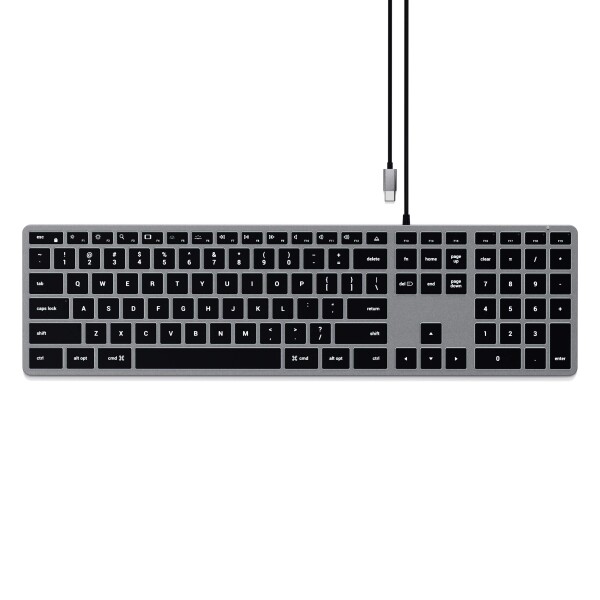 SATECHI Slim W3 有線バックライトメカニカルキーボード ? テンキー付 薄型 US QWERTY 配列、USB-C 接続 ? MacBook Air &amp; Pro M5/M4、Mac Mini、iPad Air &amp; Pro、iMac 他対応 ? グレー
