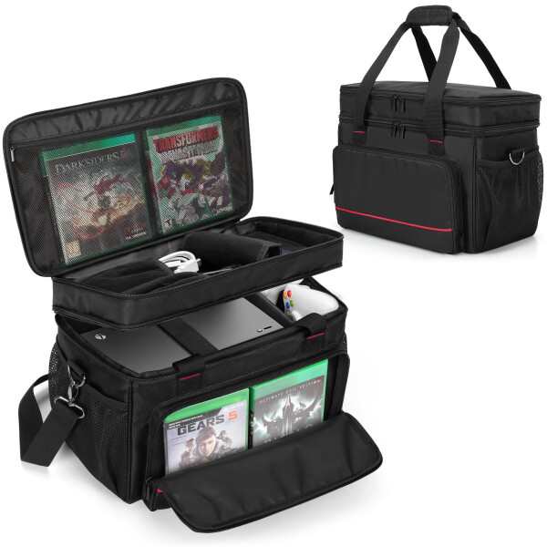 Luxja Xbox Series X用収納バッグ クッション性 複数のポケット ゲームコンソールとコントローラー用トラベルケース Xbox Series X用 収納 持ち運び バッグ ブラックの通販は