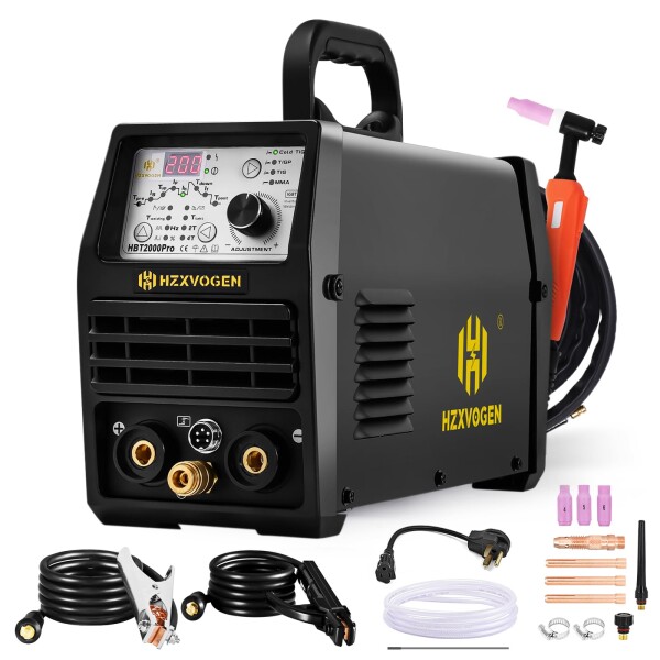 H HZXVOGEN 溶接機 TIG溶接機 100V/200V兼用 200A 1台4役 2T/4T Cold TIG? パルス TIG? HF TIG? MMAに対応 定格使用率60％ インバーター搭載 家庭・業務両用 初心者やプロ向け 家具・雑貨のDIYに大活躍 HBT2