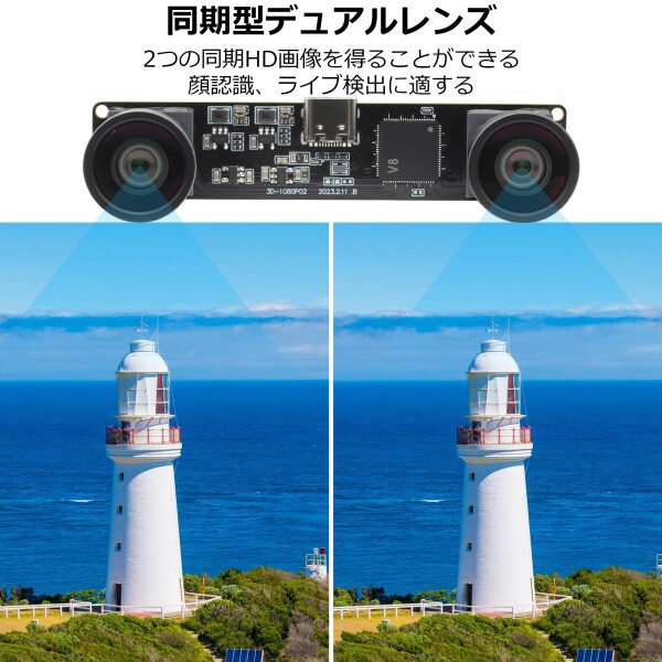 1080P 60FPS USB ステレオ カメラ モジュール 400万画素 3D デュアルレンズ 115°視野角 同期型 ウェブカム VR 視覚分析 顔認証 ウェブカム パソコン PCカメラ ストリーミング USBプラグ&プレイ Linu_4