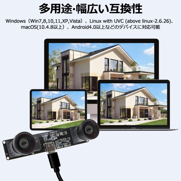1080P 60FPS USB ステレオ カメラ モジュール 400万画素 3D デュアルレンズ 115°視野角 同期型 ウェブカム VR 視覚分析 顔認証 ウェブカム パソコン PCカメラ ストリーミング USBプラグ&プレイ Linu_6