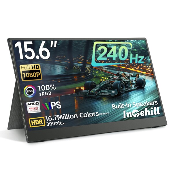 Intehill モバイルモニター 240Hz 15.6インチ Fast IPS・FreeSync・HDR対応 2ms応答速度・sRGB 100%・CNCアルミボディ採用 USB-C & HDMIポート搭載 軽量 薄型 モバイルディスプレイは、ゲーミング用やビデの通販は