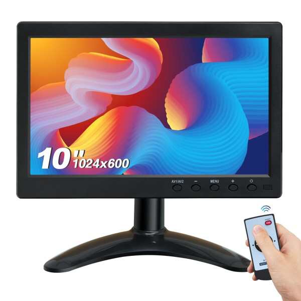 PCモニター 10.1インチ ディスプレイ CCTVモニター1024 x 600 FHD、VGA/HDMI/BNC/AV/USB入力/内蔵スピーカー/178°広角/VESA対応、Raspberry Pi ゲーミング パソコンモニター 工業ディスプレイ用 WHOLEV
