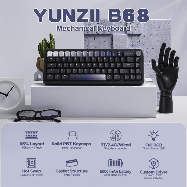YUNZII B68 65% ワイヤレスメカニカルキーボード ゲーミング YUNZII B68 65% ワイヤレスメカニカルキーボード ゲーミング