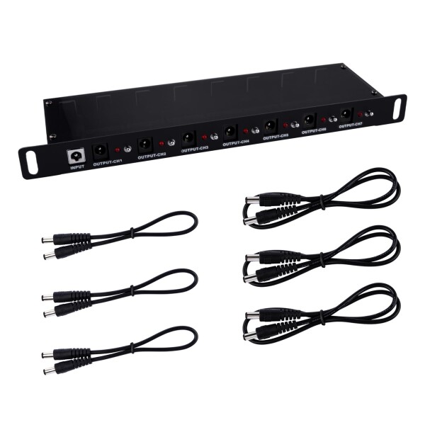 GeeekPi 10インチ ラックマウント型配電ユニット (Rack PDU) DC PDU Lite 7-CH 0.5U、DeskPi Rackmate T1/T0/T2および10インチ サーバーキャビネット用、7個のコンセント、3本の25cm DC5521ケーブルと3本の50cm D