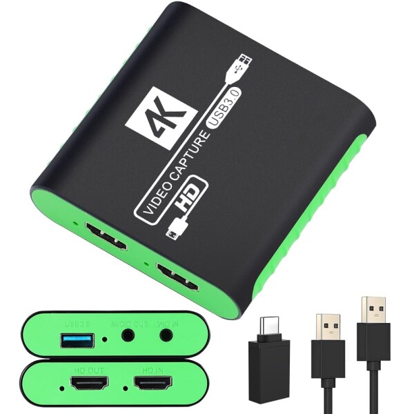 ビデオゲームキャプチャーボード HDMI 4K パススルー対応 Switch対応 PS5 対応 1080P 60FPS キャプチャー USB 3.0 Type-C 低遅延 PS4/Xbox/Wii U/PC/ウェブカメラ/スマートフォン対応 実況 会議 ライブ配信
