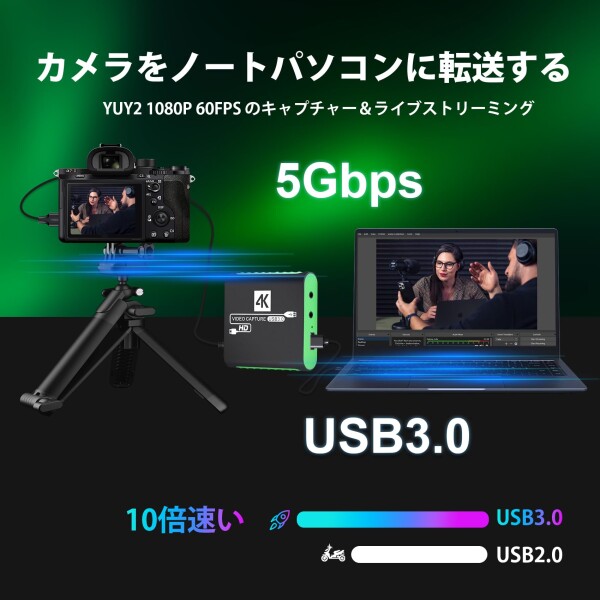 ビデオゲームキャプチャーボード HDMI 4K パススルー対応 Switch対応 PS5 対応 1080P 60FPS キャプチャー USB 3.0 Type-C 低遅延 PS4/Xbox/Wii U/PC/ウェブカメラ/スマートフォン対応 実況 会議 ライブ配信_6