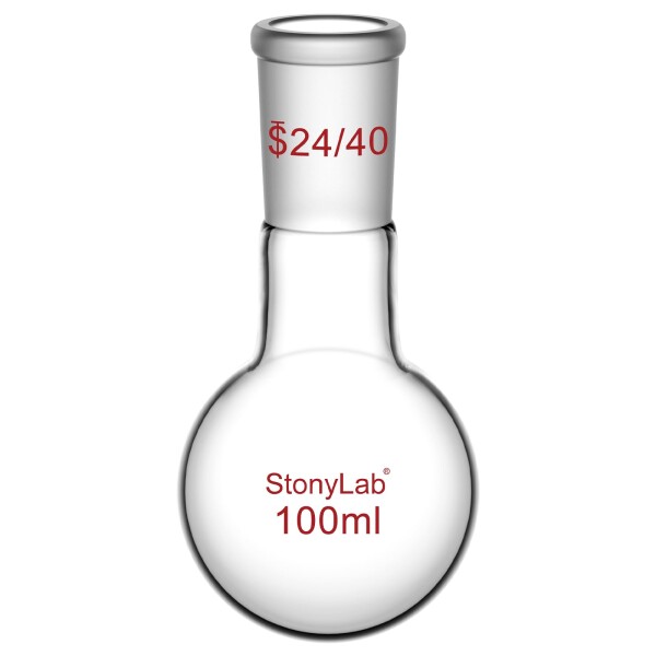 StonyLab ガラス 100 ml ヘビーウォール シングルネック ラウンドボトムフラスコ(RBF)、24/40スタンダードテーパーアウタージョイント付きの通販は