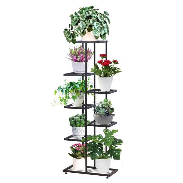 PSHUN RIGH多目的プラントスタンド、鉢植えホルダー付き、ブラック立型植物棚、鉢植えの展示棚、花や植物を飾るリビングとオフィス6段階/7段階/8段階/9段階の金属多層棚 (7段階)の通販は