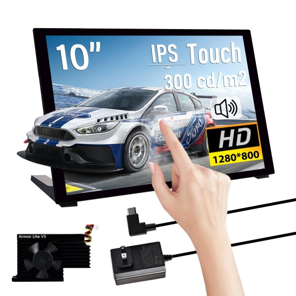GeeekPi 10.1インチ 静電容量式タッチスクリーン Raspberry Pi用 HDMIモニター IPS 1280X800 LCDディスプレイ Raspberry Pi 5/4B/3B+/3B/B+用デュアルスピーカー付き Raspberry Piボードを取り付けるためのマウ