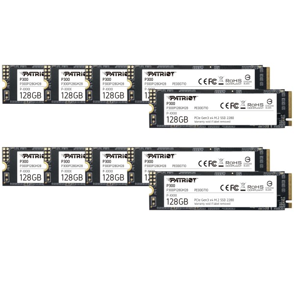 Patriot P300 128GB Internal SSD - NVMe PCIe Gen 3x4 - M.2 2280 - Solid State Drive - 10 Pack