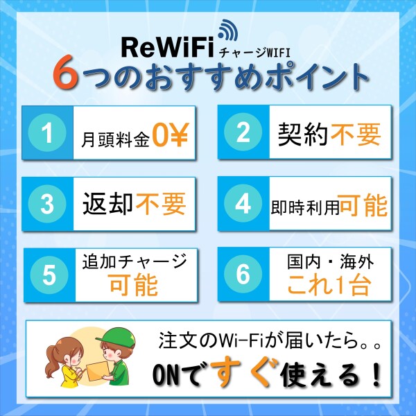 ReWiFi チャージWiFi】100ギガ付き/有効期間365日モバイル ポケットWi-Fi ルーター 契約不要 月額費用無し 端末買い切り 追加ギガ可能 同時接続 10台マルチキャリア docomo・au・Softbank対応 クラ_2