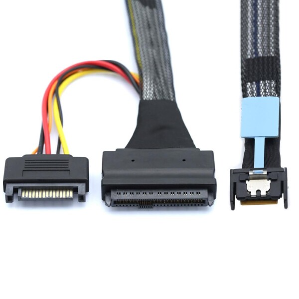 xiwai PCIe 5.0 MCIO 4X Mini Cool Edge IO to U.2 SFF-8639 NVME PCI-Express 15P SATA電源ケーブル SSDメインボード50cm用