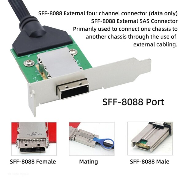 xiwai Mini SAS 外部 SFF-8088 オス - SFF-8088 メス 26ピン 延長ケーブル 50cm PCBA ロープロファイルブラケット付き_3