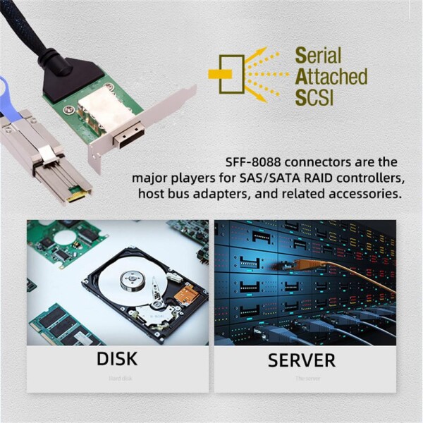 xiwai Mini SAS 外部 SFF-8088 オス - SFF-8088 メス 26ピン 延長ケーブル 50cm PCBA ロープロファイルブラケット付き_4