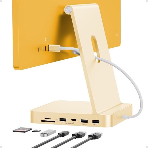 PULWTOP 7 in 1 USB C ハブ iMac 24インチ 2021/2023専用 iMac M1/M3 アクセサリー USB Hub ハブ M.2 NVMe SSDスロット搭載 (SSD含まない) 1 x USB-C 3.2 Gen 2, 1 x USB-A 3.2 Gen 2, 2 x USB 2.0, SD/TF カードリーダー イエロー
